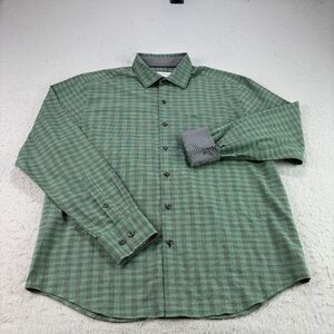 Tommy Bahama Shirt Mens Medium Green Plaid Newport‎ Coast Flip Cuff Button Up